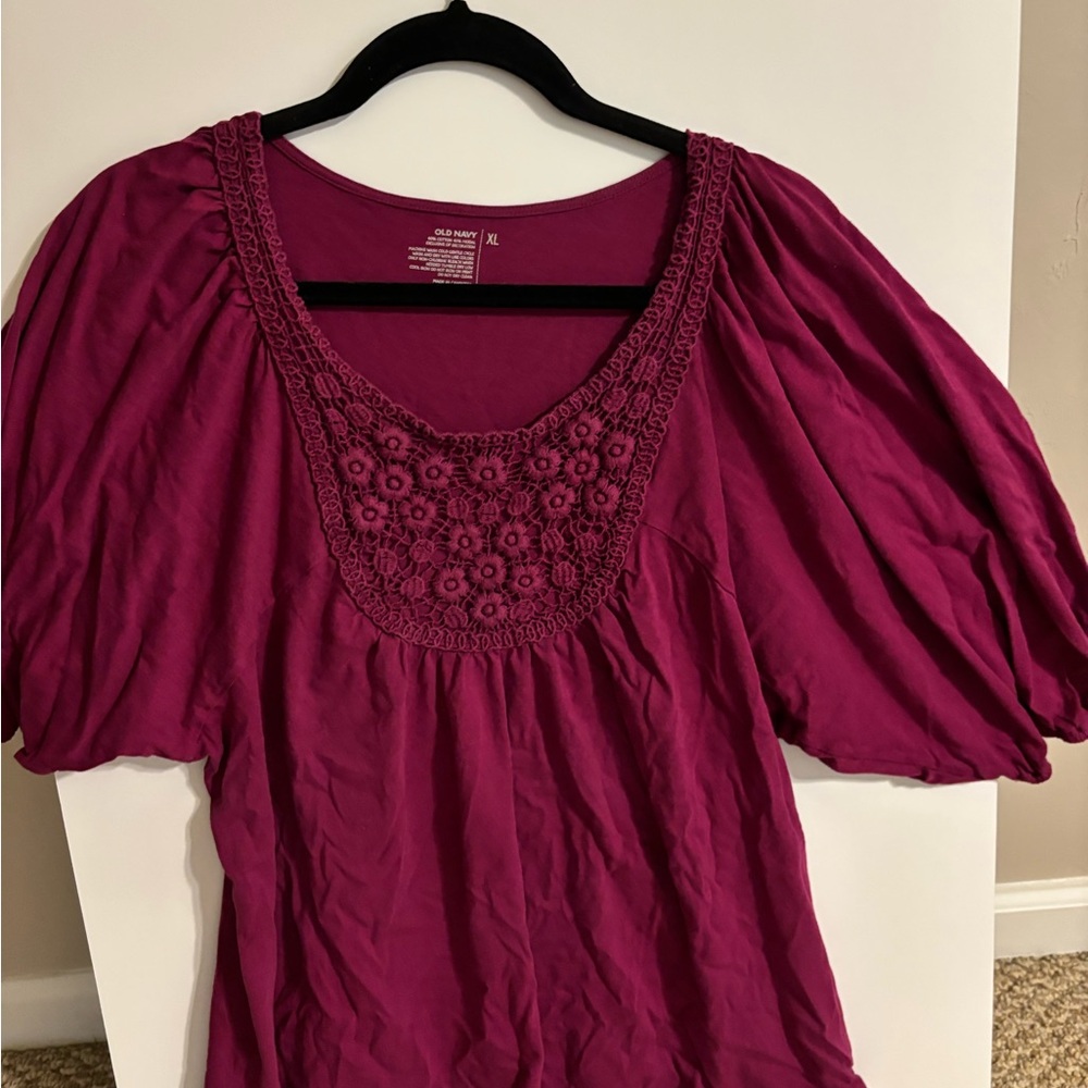 Old Navy Red Puff Sleeve Smocked Blouse
